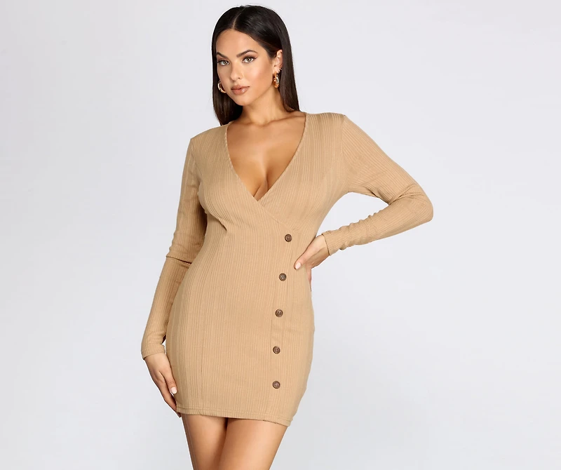 Beautifully Buttoned Ribbed Sweater Dress