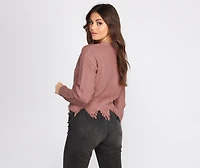 Button Up Distressed Cropped Cardigan