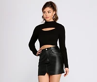 Chic Cut Out Mock Neck Crop Top