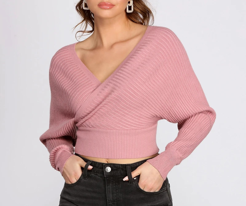 Ribbed Knit Surplice Top