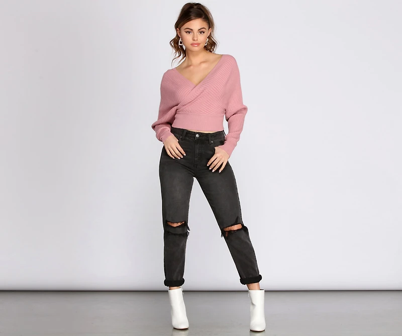 Ribbed Knit Surplice Top