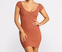 Felt Cute Button Off Shoulder Mini Dress