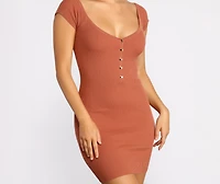 Felt Cute Button Off Shoulder Mini Dress