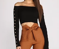 Off To Better Places Button Knit Crop Top