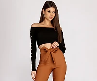 Off To Better Places Button Knit Crop Top