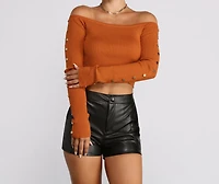 Off To Better Places Button Knit Crop Top