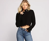 Destructed Mock Neck Cropped Sweater