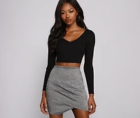 Ribbed Knit Long Sleeve Cropped Sweater