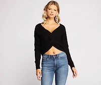 Trendy Knot Back V Neck Sweater