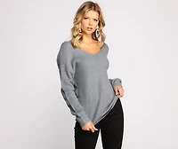 Trendy Knot Back V Neck Sweater