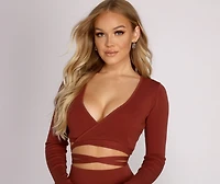 Keeping Knit Casual Wrap Crop Top