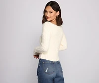 Cozy Cropped Popcorn Knit Sweater