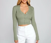 Basic Ribbed Knit Cropped Cardigan