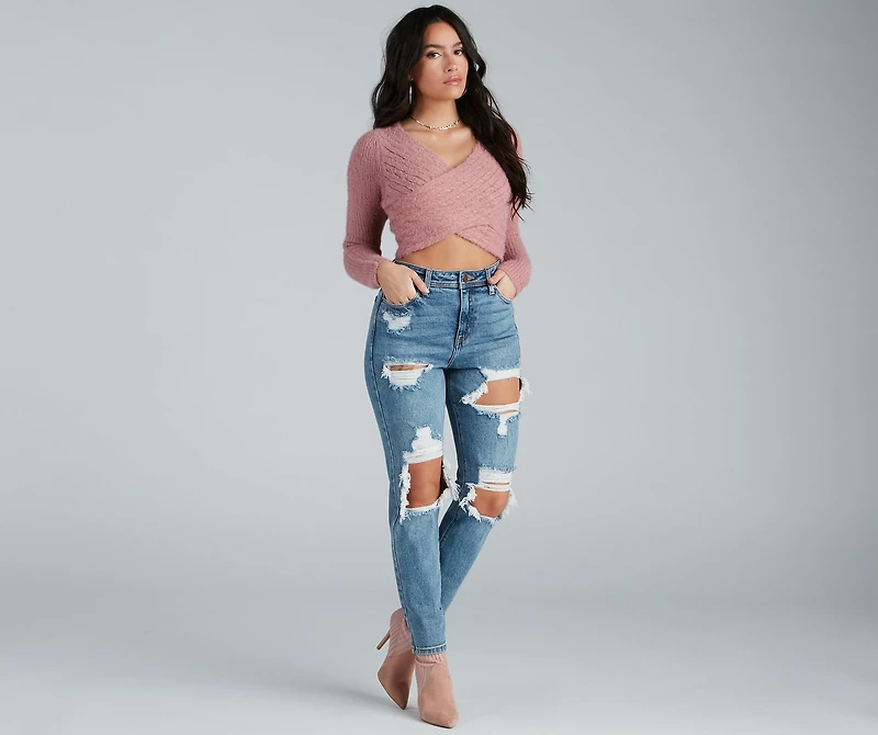 Cuddle Weather Eyelash Knit Wrap Sweater