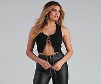 Keeping Knit Spicy Lace-Up Sweater Top
