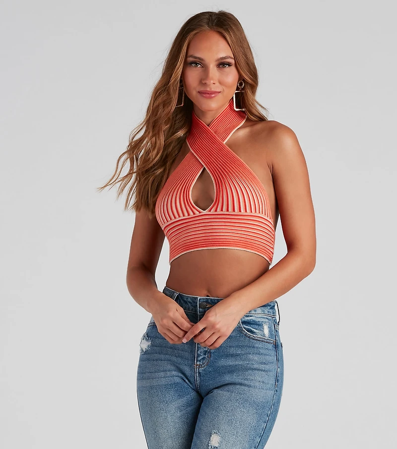 Main Squeeze Striped Halter Wrap Top