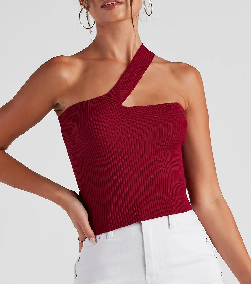 Sleek Basic One-Shoulder Crop Top