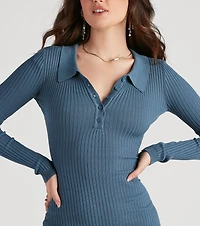 Step It Up Collared Mini Sweater Dress