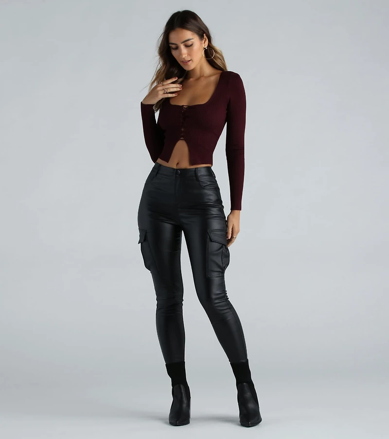 Cute Flair Lace-Up Sweater Crop Top