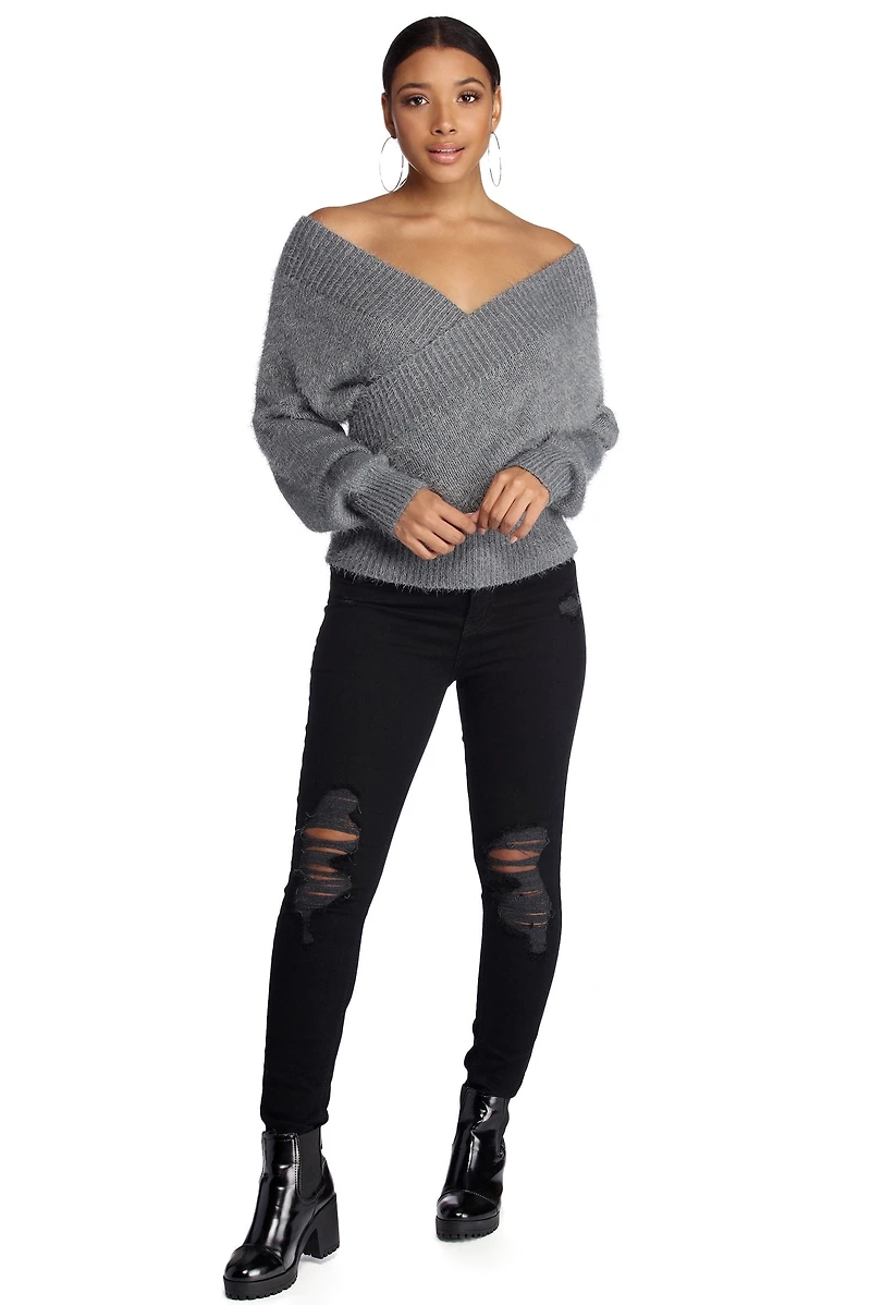 Unnecessary Ties Faux Wrap Sweater