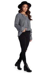 Bat Those Lashes Lace Up Sweater