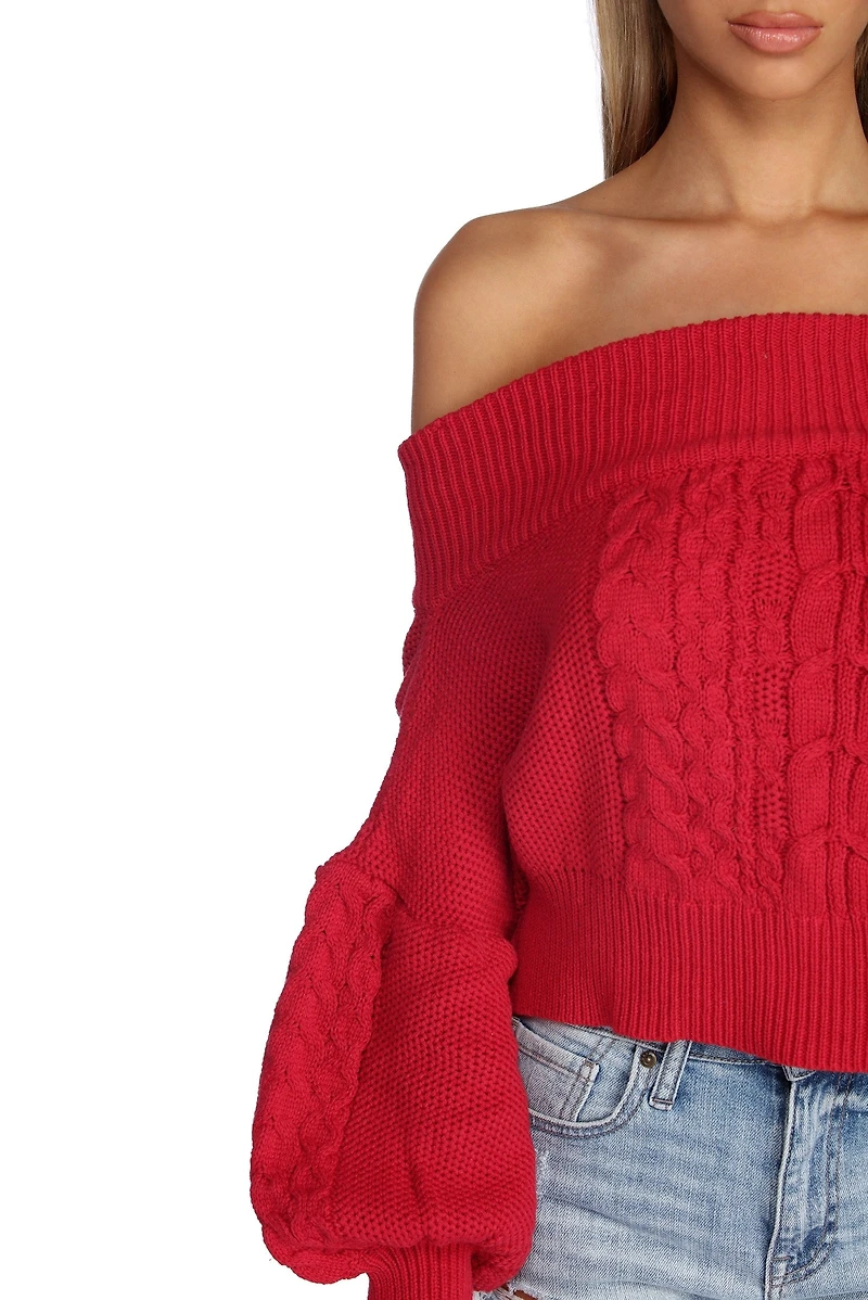 Cutie Cable Knit Cropped Sweater