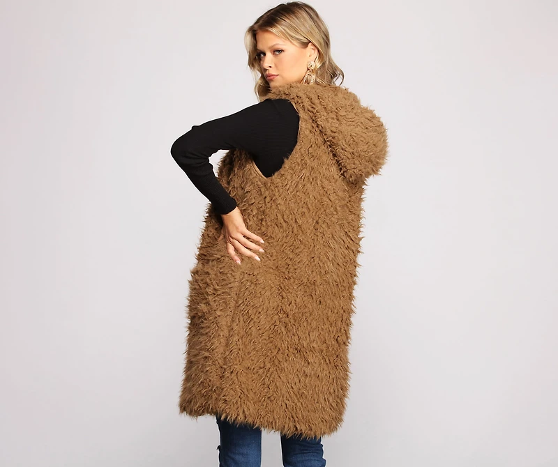 Major Diva Faux Fur Long-Line Hooded Vest