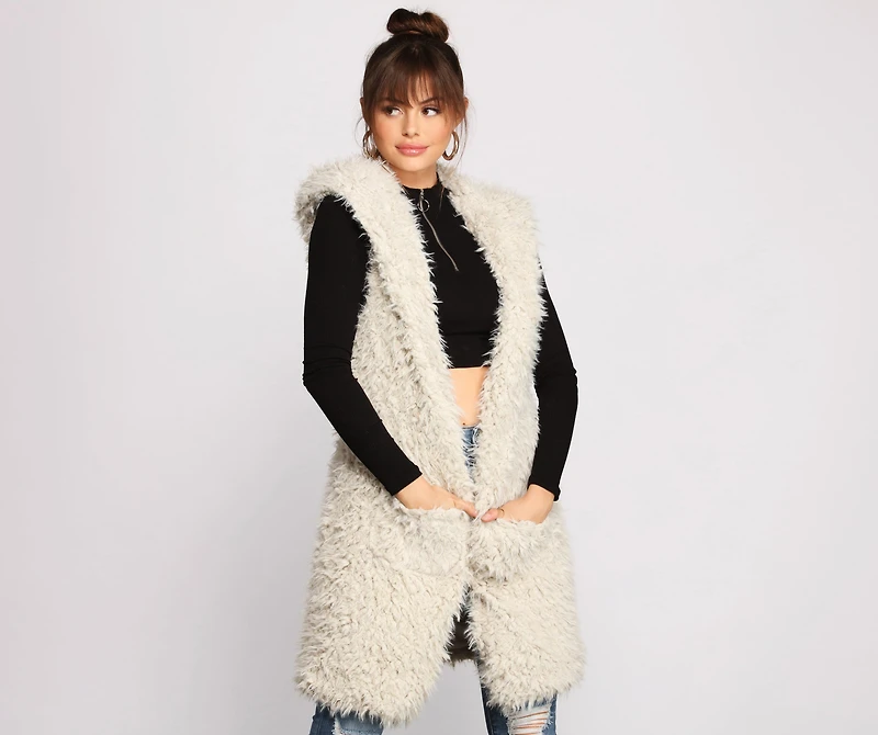Major Diva Faux Fur Long-Line Hooded Vest