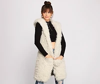 Major Diva Faux Fur Long-Line Hooded Vest