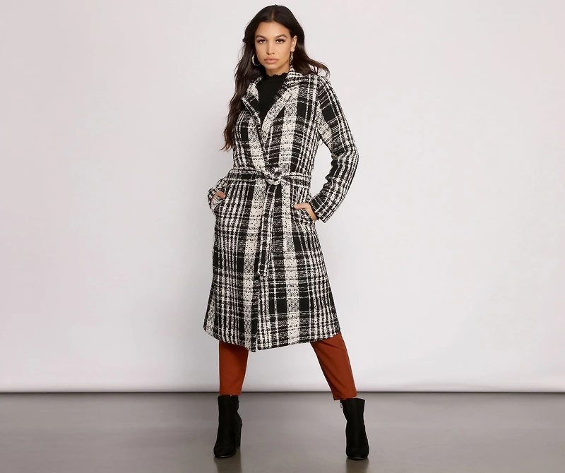 Poised Tweed Belted Coat