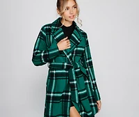 Polished Plaid Belted Trench Coat
