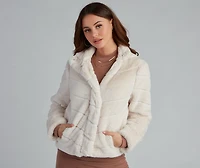 Trendy Illusion Stripe Faux Fur Jacket