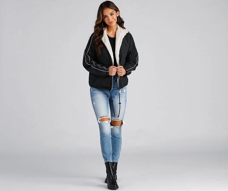 Trendy Nylon Faux Fur Reversible Jacket