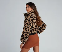 Spotted Cheetah Print Faux Fur Jacket