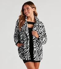 She's A Trendsetter Zebra Faux Fur Coat
