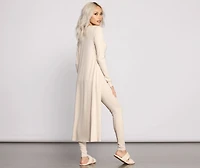Ribbed Knit Long Sleeve Duster