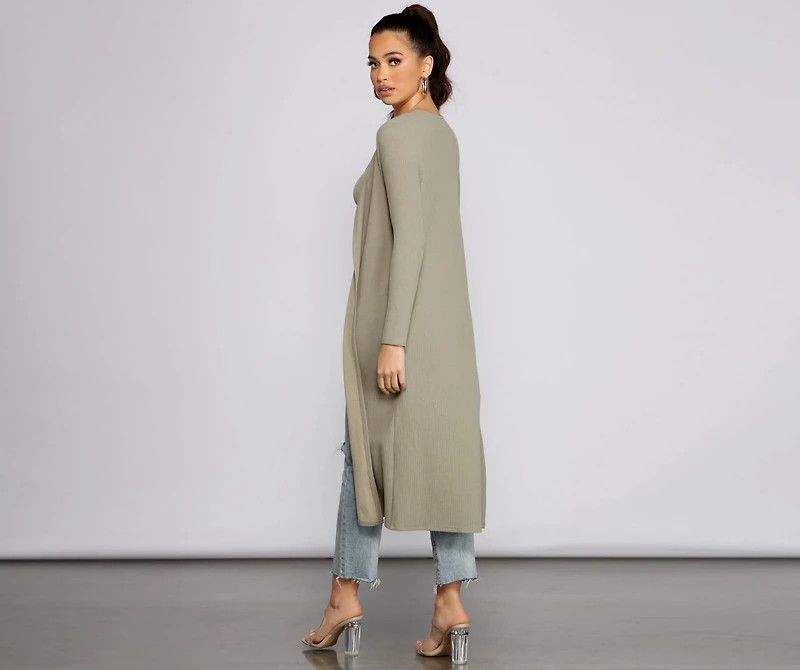 Casual And Cozy Ribbed Knit Duster