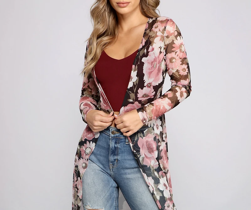 Flirty Floral Mesh Duster
