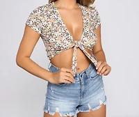 Cinched And Chic Floral Tie Front Top