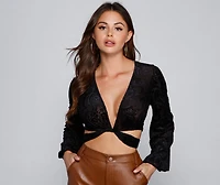 Classic Beauty Tie-Front Burnout Top