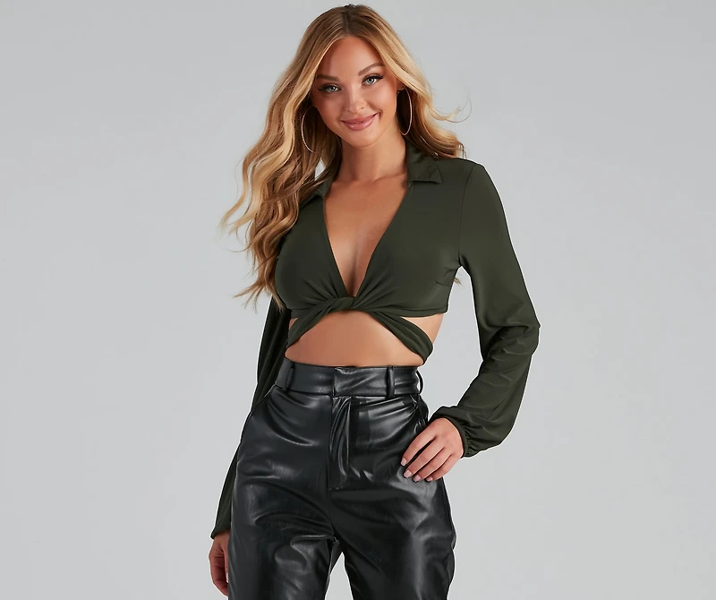 Collared Fun Tie Front Top