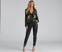 Collared Fun Tie Front Top
