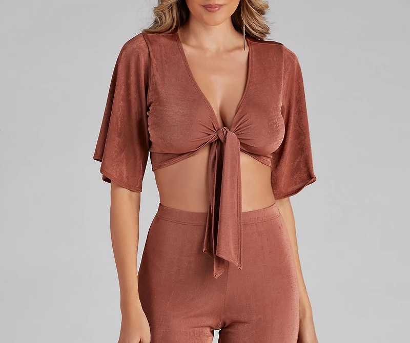 Flirty Flowy Sleeve Tie-Front Top