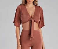 Flirty Flowy Sleeve Tie-Front Top