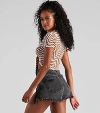 Race Ya Checkered Tie-Front Top