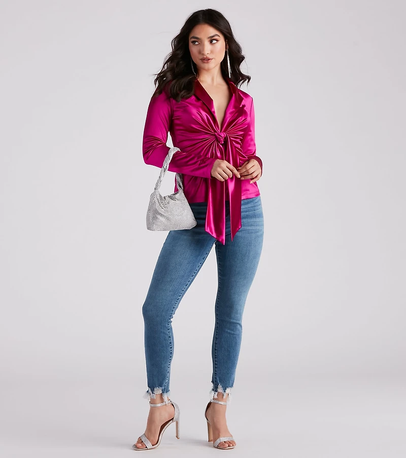 Biz Chic Satin Tie-Front Blazer