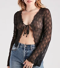 Texture Babe Bell Sleeve Tie-Front Crop Top