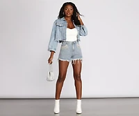 Drippin' Rhinestones Crop Denim Jacket