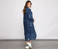 Level Up Destructed Long Line Denim Jacket