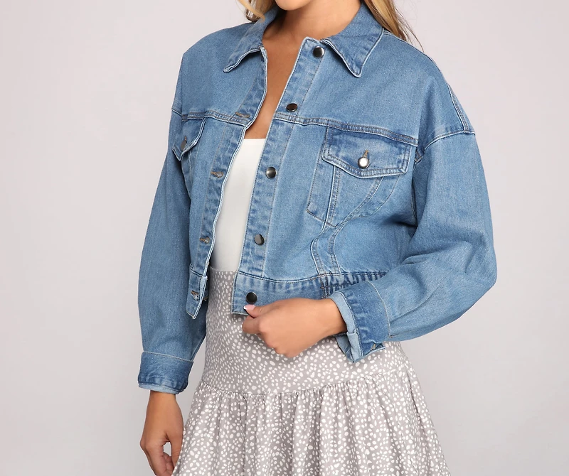 Cinched And Chic Cropped Denim Jacket
